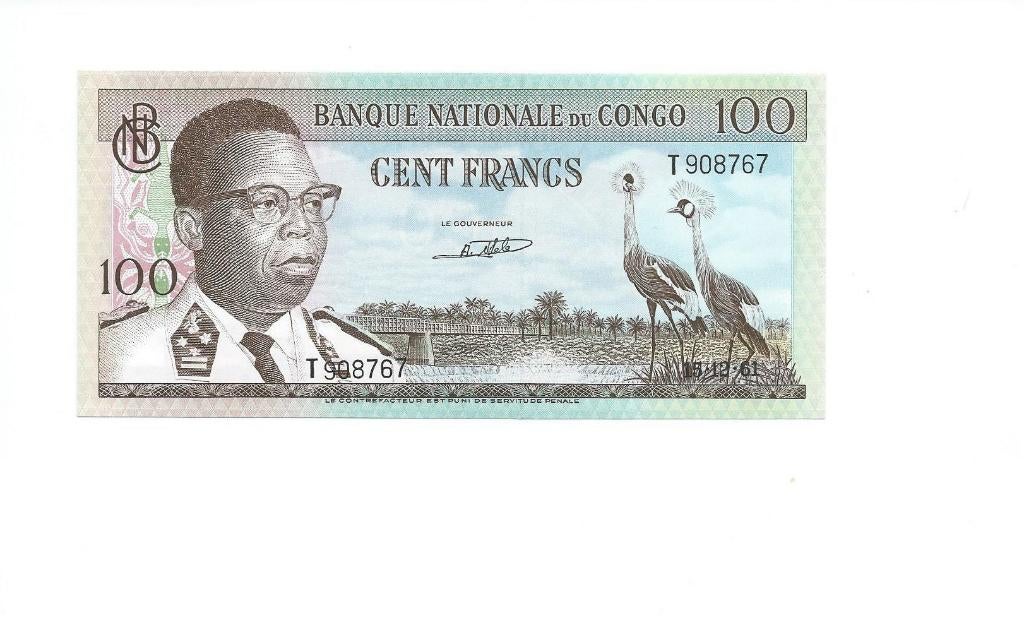 Congo, Democr. Republ., 100 Francs 15/12/1961, UNC., Ophalen of Verzenden, Overige landen, Los biljet