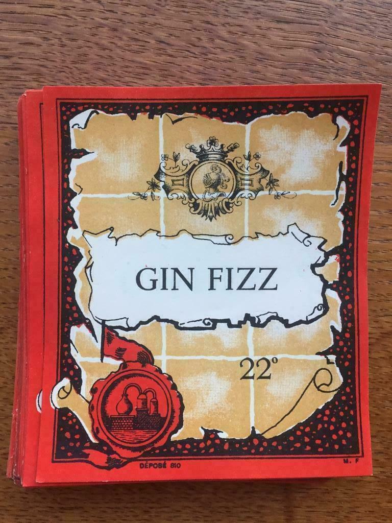 113 Gin Fizz 22 etiketten Litho Mynke zie beschrijving, Verzamelen, Wijnen, Ophalen of Verzenden, Nieuw, Overige gebieden, Overige typen