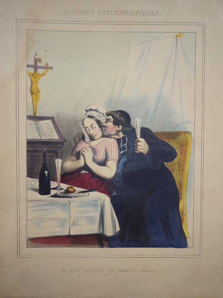 c1840/60 origin. spotprent lithografie, in stijl van Daumier, Antiek en Kunst, Ophalen of Verzenden