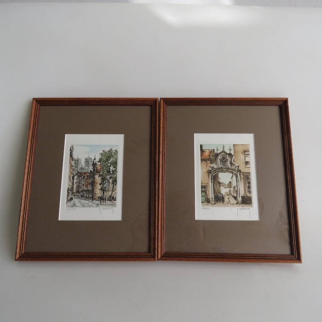 Vintage set 2 etsen Roger Hebbelinck jaren 50, Ophalen of Verzenden