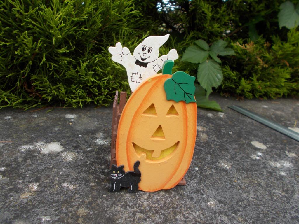 Halloween-kandelaar met geest en pompoen, Ophalen, Zo goed als nieuw