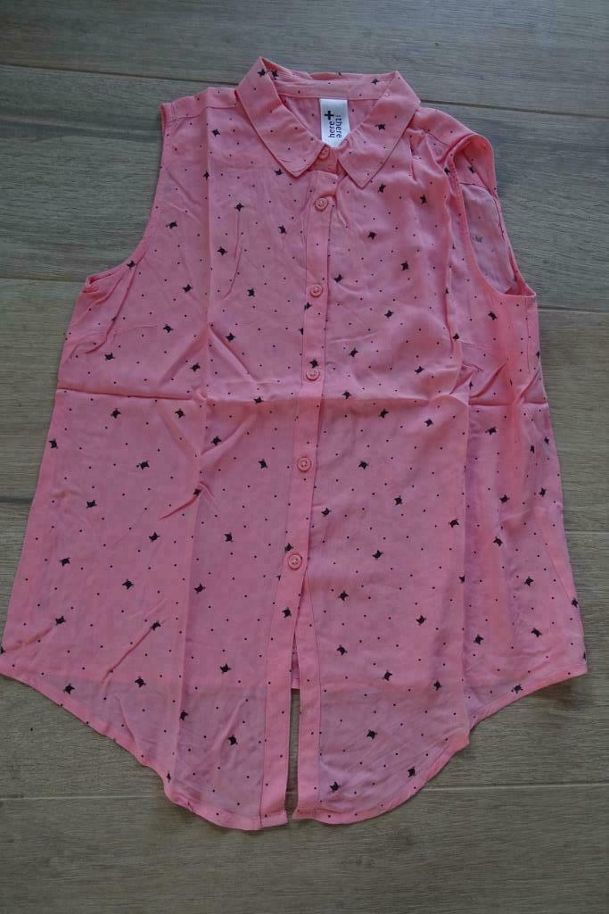 Toffe top roze met kat motief maat 158 / 164, Enlèvement ou Envoi, Comme neuf, Fille, Chemise ou À manches longues