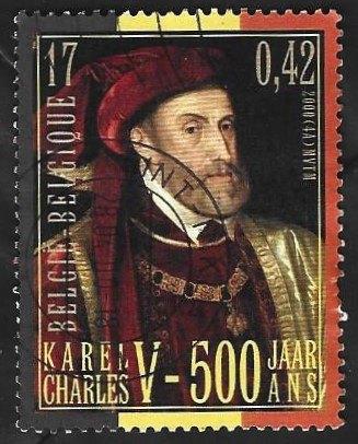 1  Postzegel België 2000 Keizer Karel V, Postzegels en Munten, Ophalen of Verzenden, Gestempeld, Gestempeld, Staatshoofden