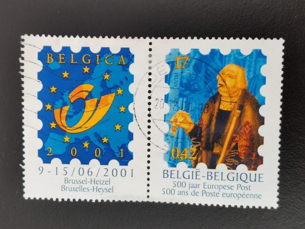 Belgie 2000 - François de Tassis - postzegel en vignet, Ophalen of Verzenden, Gestempeld