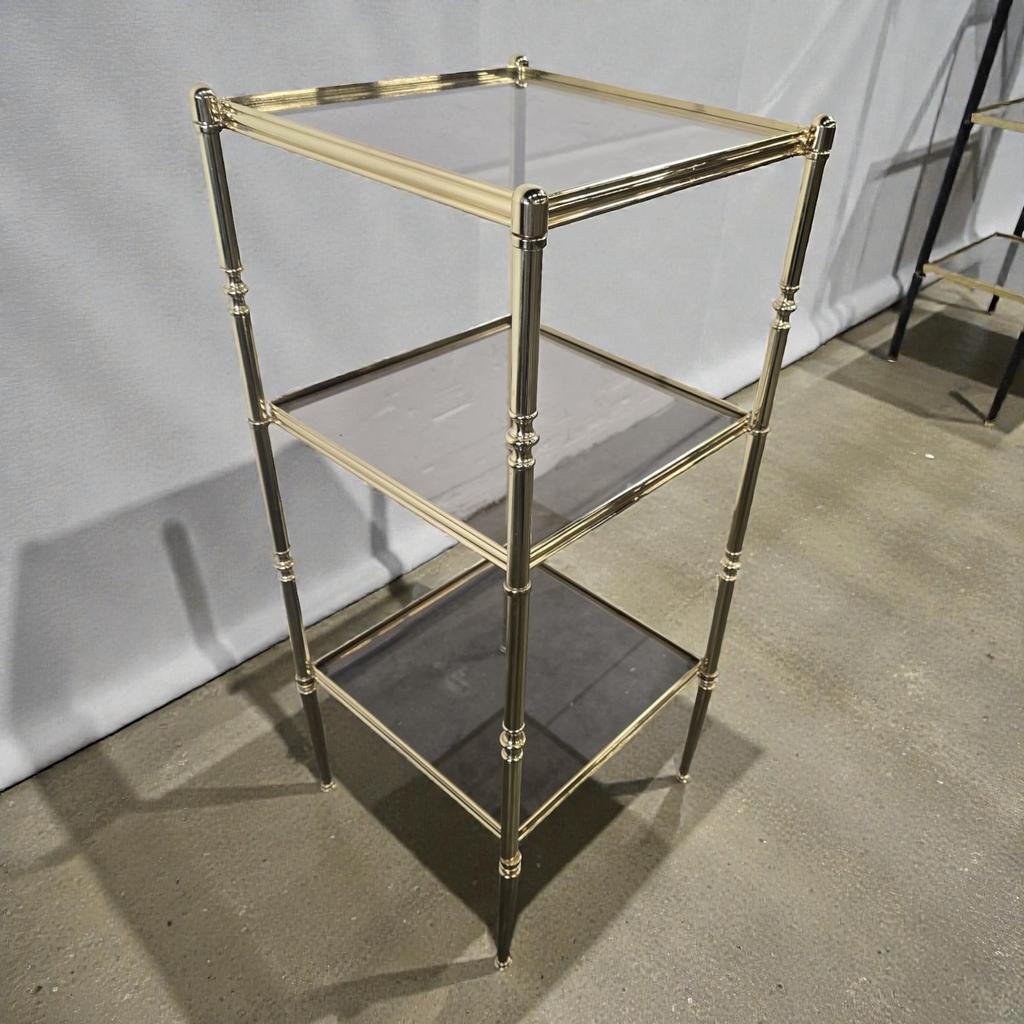 Vintage 'gouden' etagere / staande rek met fumé glas, Ophalen of Verzenden
