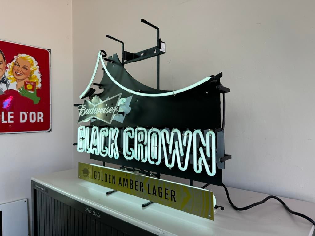 Publicité au néon ancienne de Budweiser Black Crown, Enlèvement ou Envoi, Utilisé, Table lumineuse ou lampe (néon)