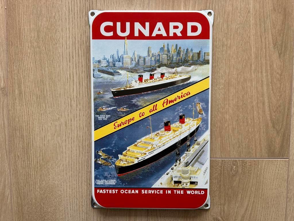 Emaille Reclame bord Cunard, Ophalen of Verzenden, Zo goed als nieuw, Reclamebord
