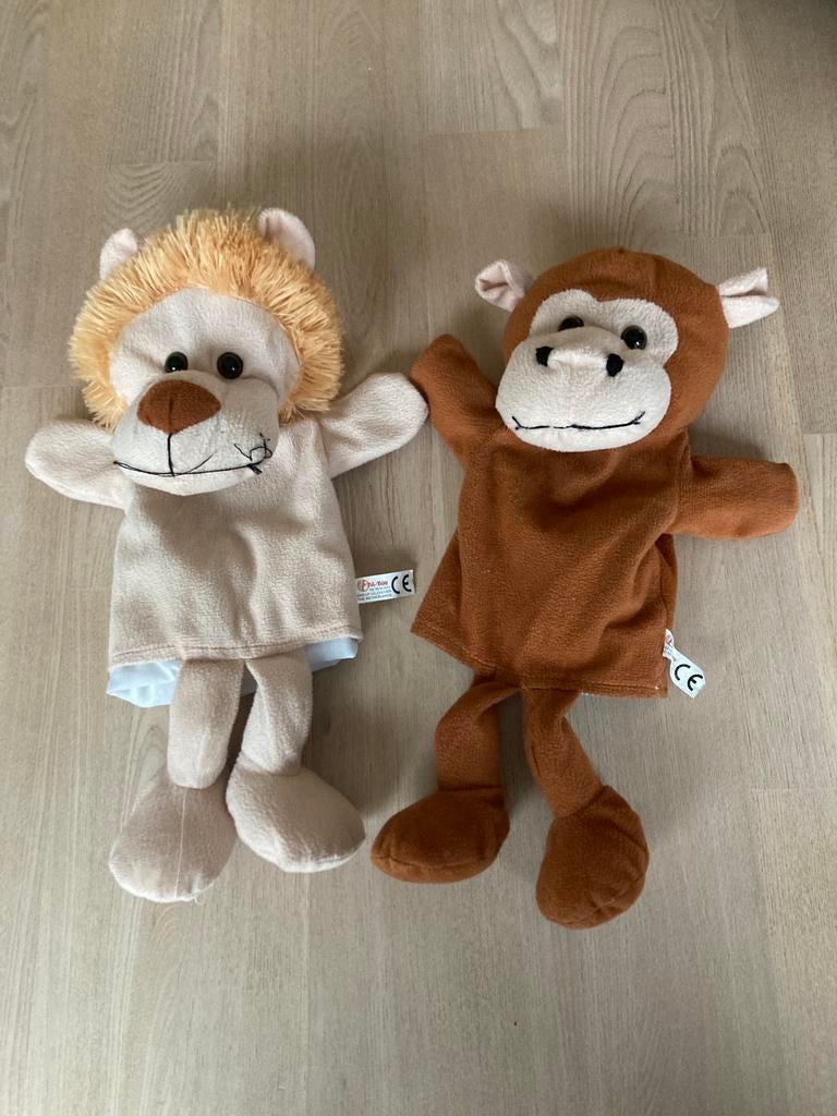 2 marionnettes à main en forme de lion et de singe, Enlèvement ou Envoi, Comme neuf