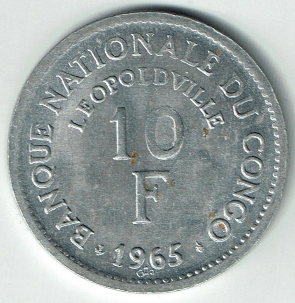 10 francs 1965 Congo Léopoldsville, Postzegels en Munten, Verzenden, Overige landen, Losse munt
