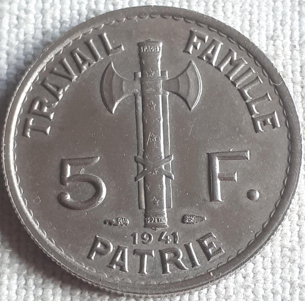Frankrijk: RRR 5 FRANCS 1941 PETAIN nooit in omloop  KM901, Ophalen of Verzenden, Frankrijk, Losse munt
