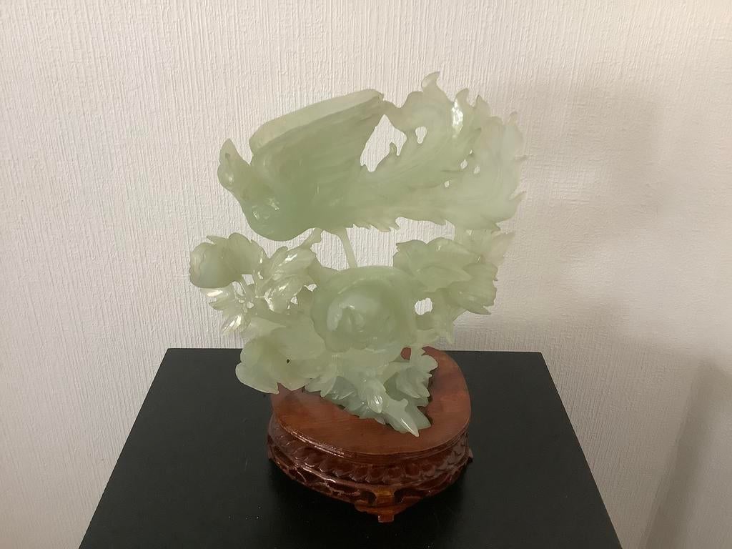 Vogels zittend tussen bloementakken in jade, Antiek en Kunst, Ophalen
