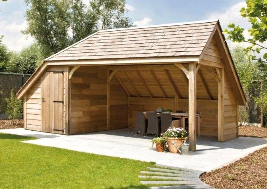 Eiken bijgebouw met lounge showmodel, Tuin en Terras, Ophalen, Tuinhuis, Zo goed als nieuw, Met overkapping