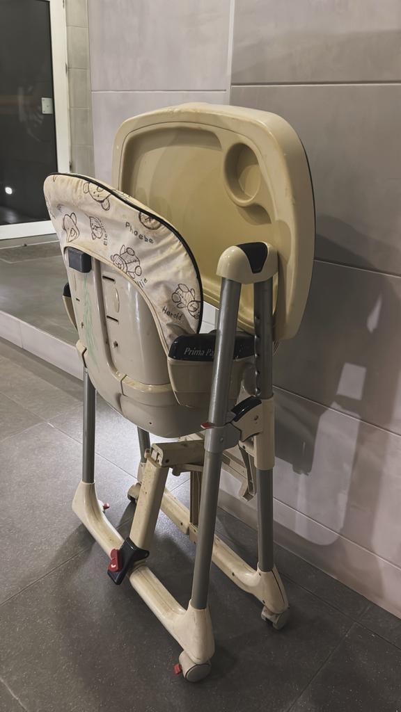 De Prima Papa kinderstoel, Kinderen en Baby's, Kinderstoelen, Gebruikt, Inklapstoel, Afneembaar eetblad, Gordel(s), Stoelverkleiner