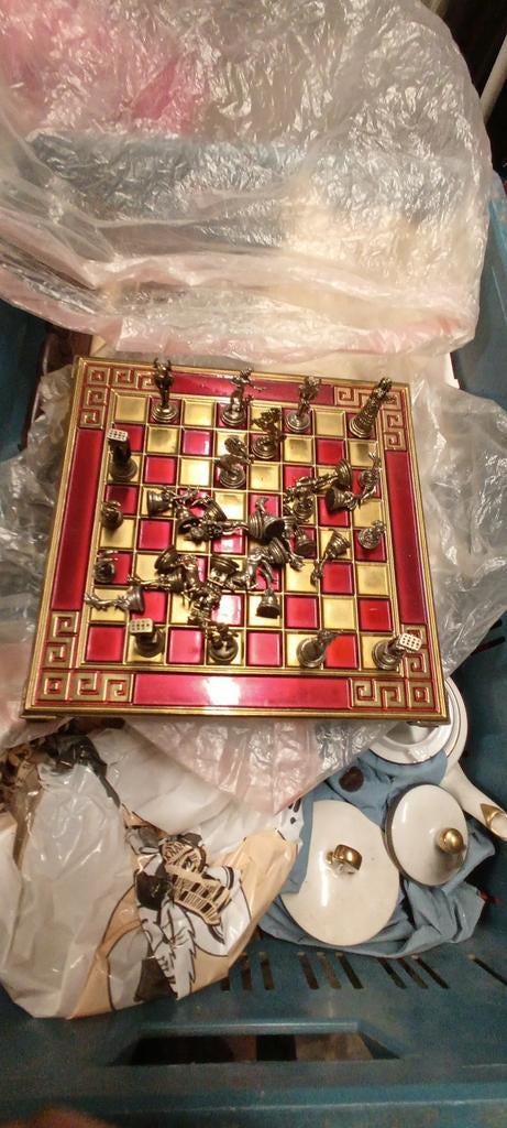 Damspel  Grieks  in brons metaal   vintage, Ophalen