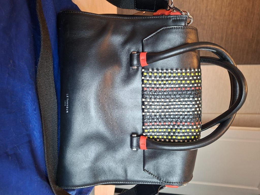 Le Tanneur zwarte leren en gekleurde geweven tas, Handtassen en Accessoires, Ophalen, Zo goed als nieuw, Zwart, Handtas