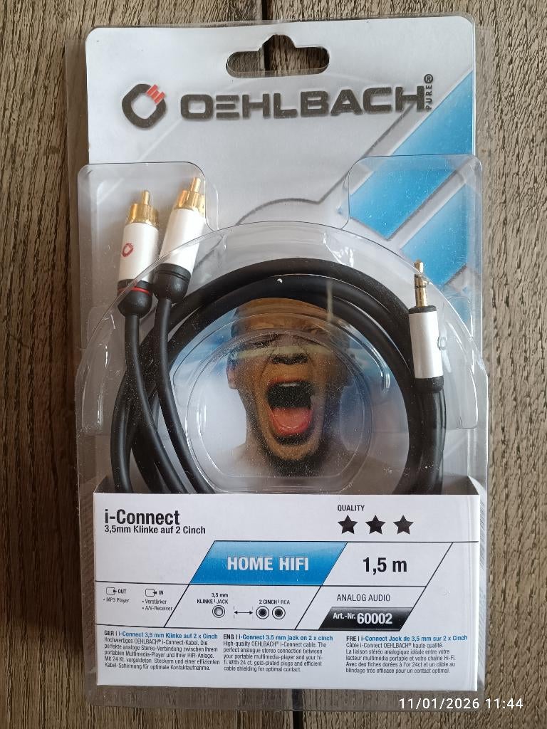 Oehlbach Jack-RCA 1.5m, TV, Hi-fi & Vidéo, Câbles audio & Câbles de télévision, Enlèvement ou Envoi, Neuf, Moins de 2 mètres, Câble Interlink