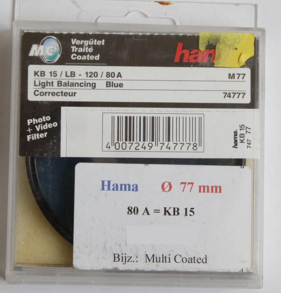 Filtre d'objectif Hama diam 77 KB15 (80A), TV, Hi-fi & Vidéo, Photo | Filtres, Enlèvement ou Envoi, Comme neuf, 70 à 80 mm, Autres types