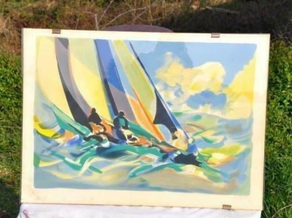Lithographie couleur  marine 207/350 sous cadre plexi, Enlèvement ou Envoi
