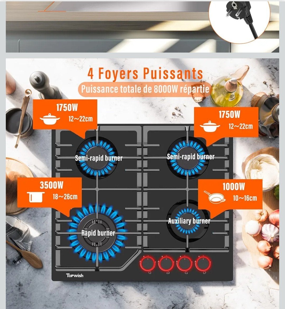 Plaque de cuisson gaz encastrable  (4 feux / 60cm) NEUF, Enlèvement ou Envoi