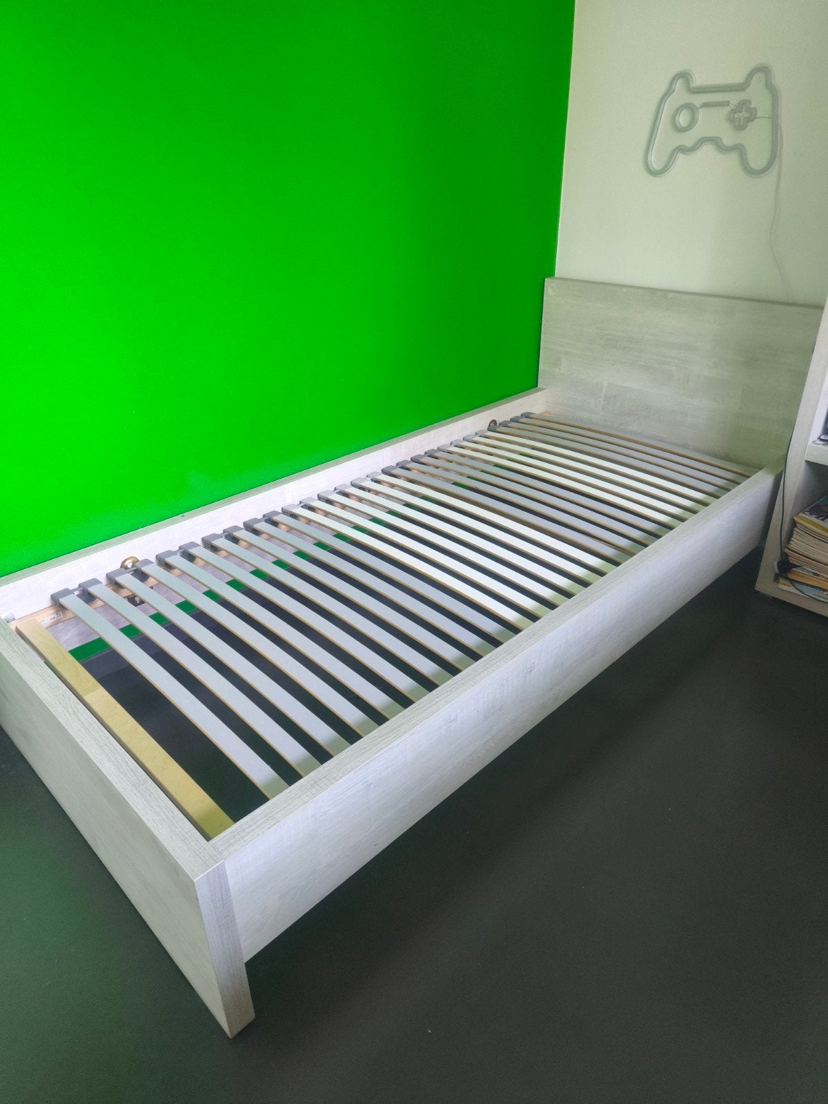 1 persoonsbed inclusief lattenbodem, Ophalen, Gebruikt, 210 cm, 100 cm