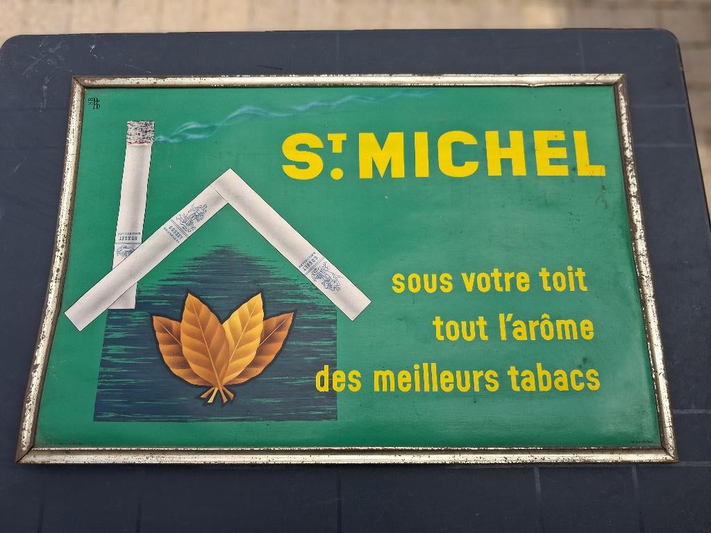Cigarettes ST. MICHEL... année 1966.. grand format, Collections, Enlèvement ou Envoi, Utilisé, Panneau publicitaire
