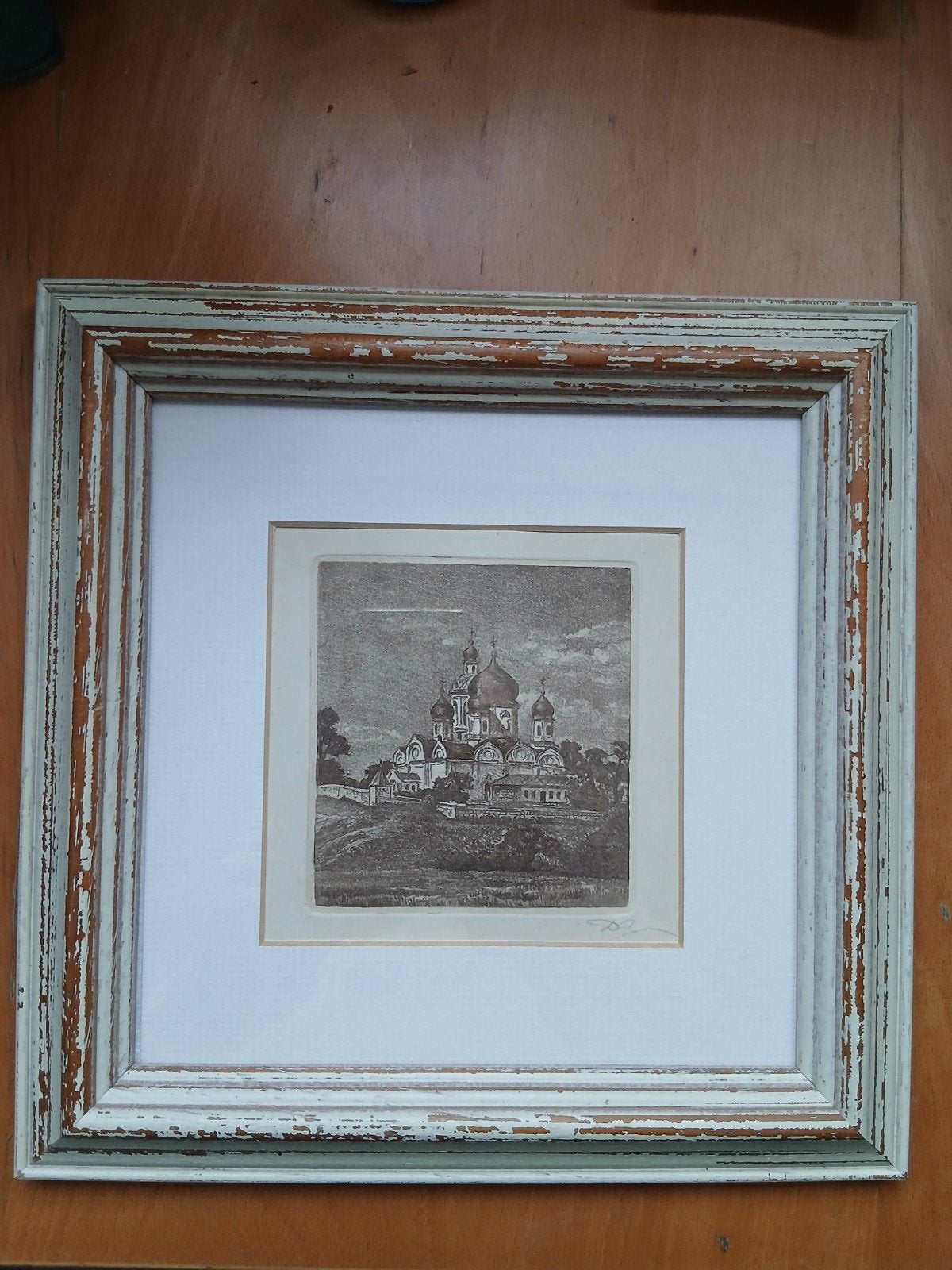 Gravure encadrée – Église de l'Icône-de-Kazan à Kolomenskoïe, Antiquités & Art, Enlèvement ou Envoi, Gravure