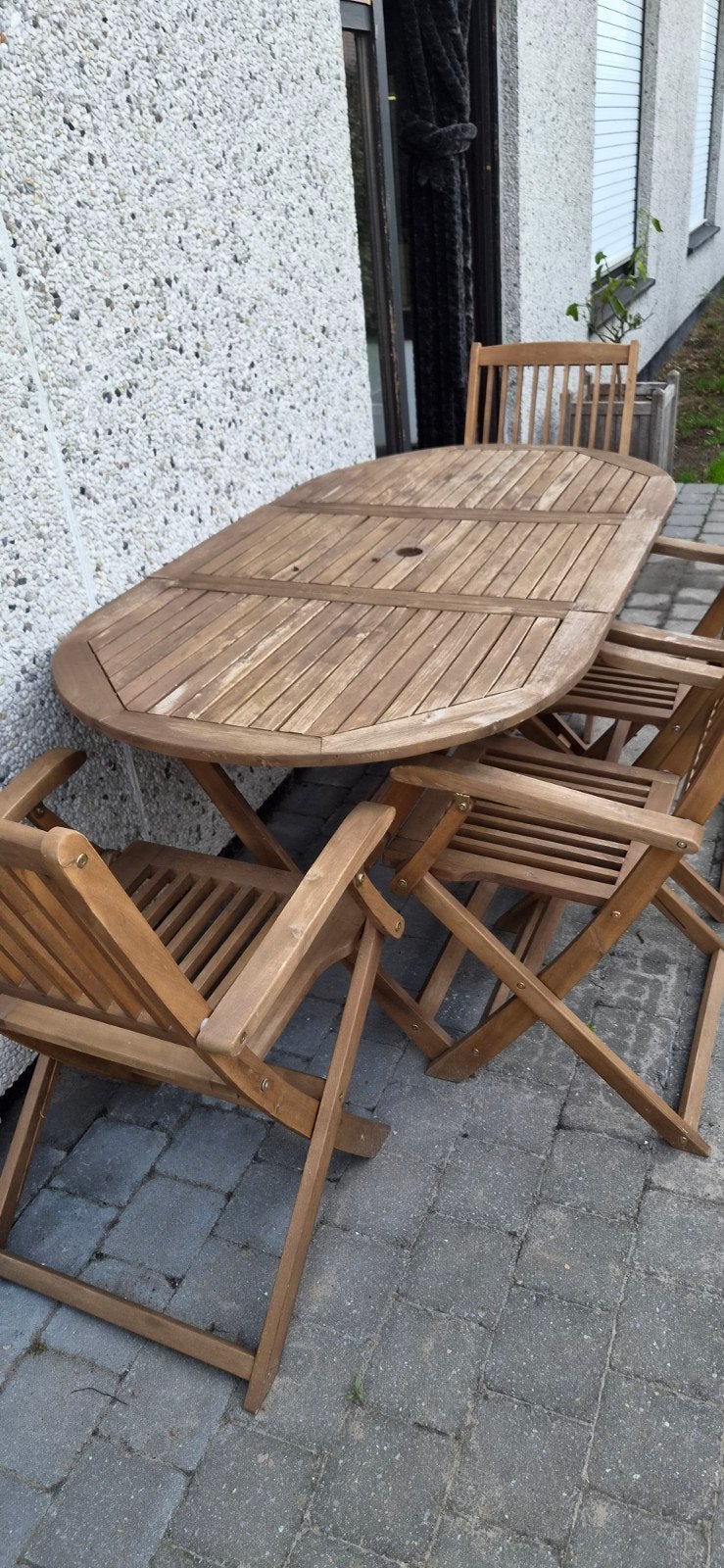 houten tuinset met 4 stoelen, Ophalen, 4 zitplaatsen, Gebruikt, Tuinset