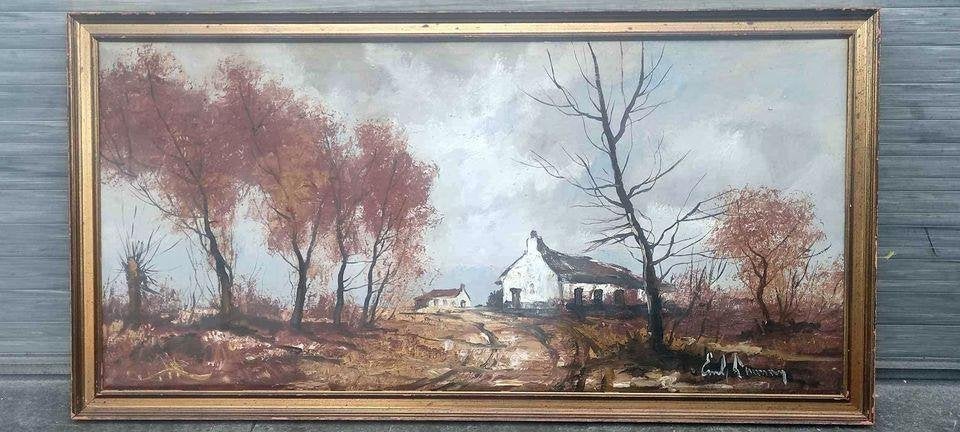 Huile sur toile paysage signe Émile lammers, Antiquités & Art, Enlèvement, Paysage, Toile