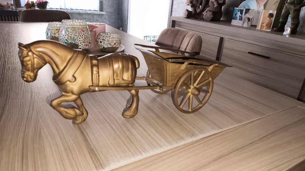 Paard met kar in koper, Ophalen, Overige materialen, Overige stijlen, Zo goed als nieuw