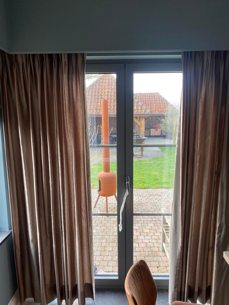 Taupe gordijnen., Huis en Inrichting, Stoffering | Gordijnen en Lamellen, Ophalen