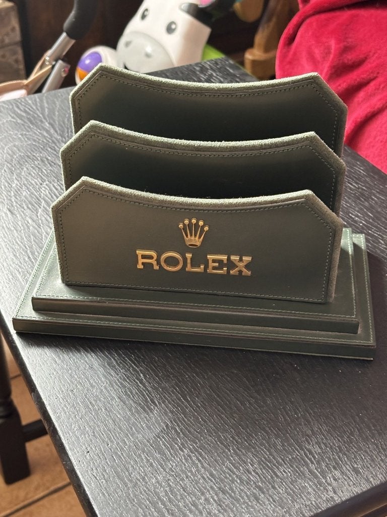 Porte-lettres / Présentoir de bureau ROLEX en cuir vert, Enlèvement, Comme neuf, Panneau publicitaire