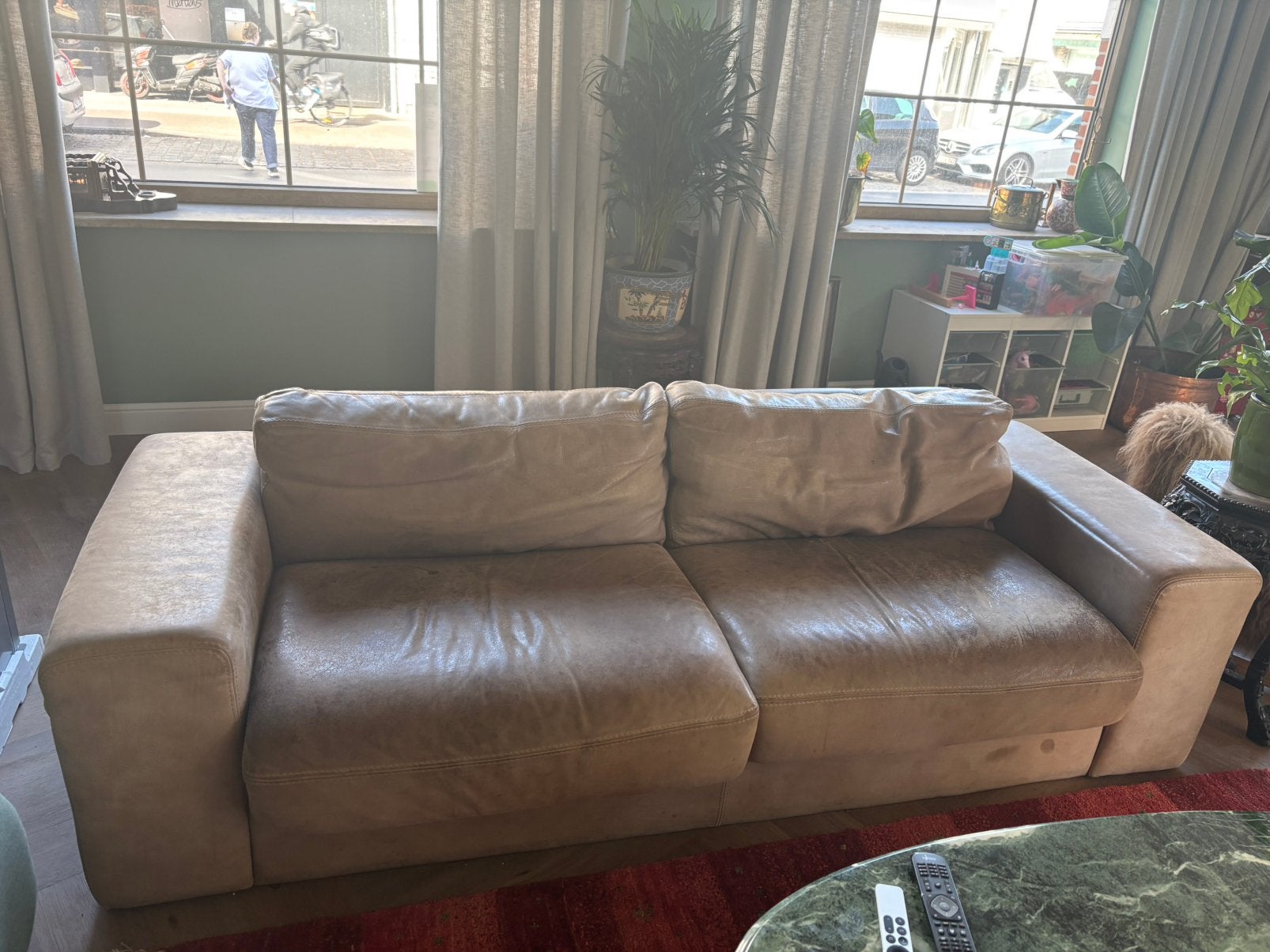Gratis zetel buffelleer, Huis en Inrichting, Ophalen, Gebruikt, 75 tot 100 cm, 200 tot 250 cm