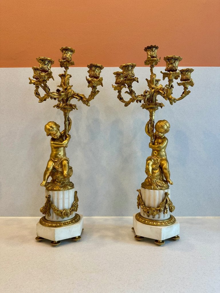Franse vergulde kandelaars Louis XVI-stijl Napoleon III, Antiek en Kunst, Ophalen, Koper of Brons