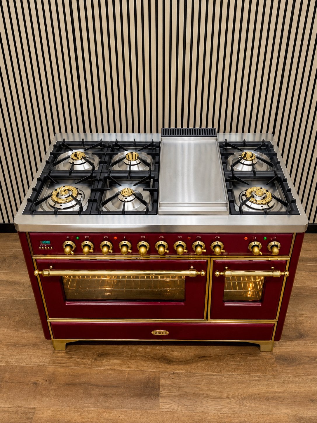 Luxe Boretti Majestic Fornuis Bordeaux rood/Messing 121 cm, Jardin & Terrasse, Fours à pizza, Enlèvement ou Envoi, Comme neuf