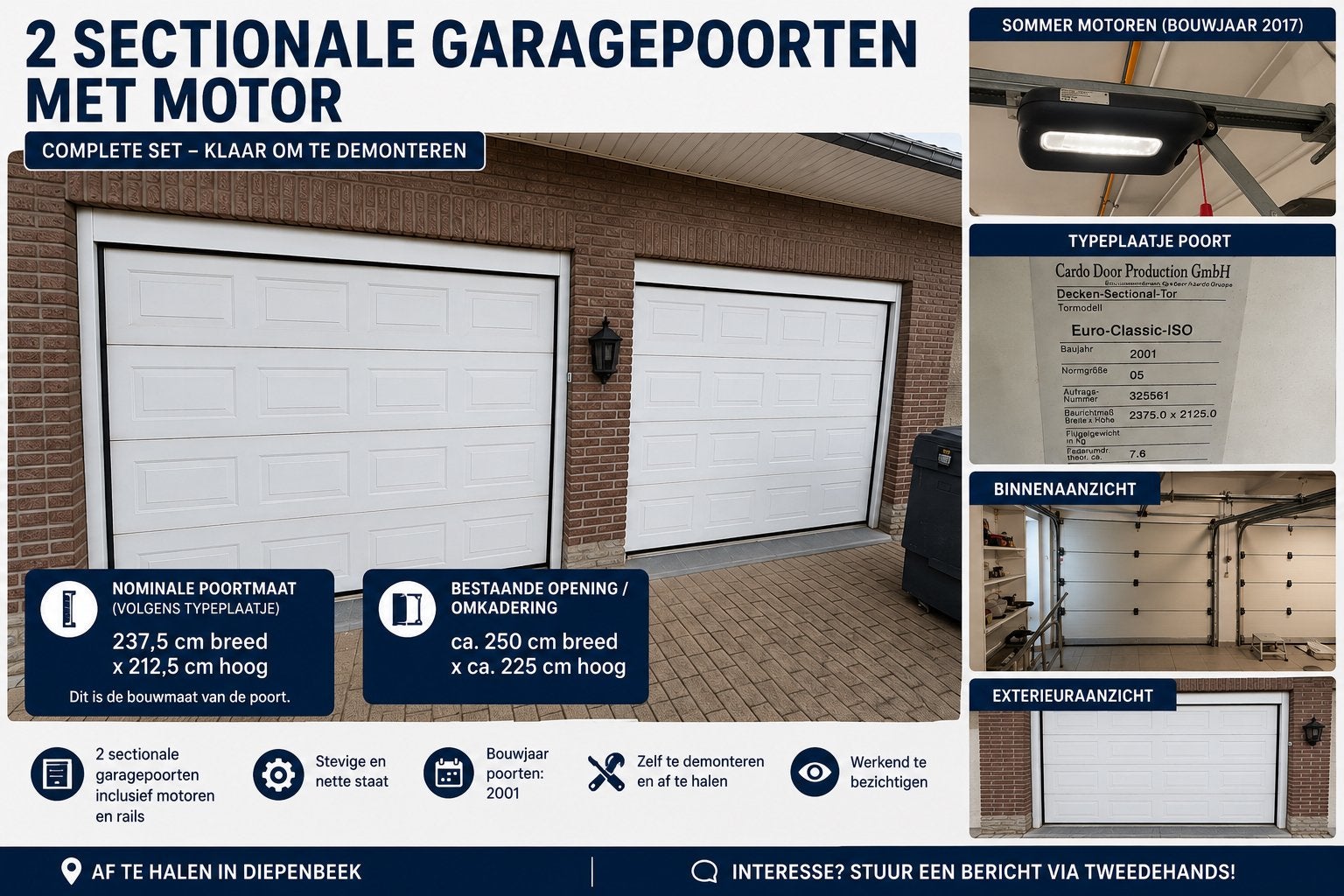 Sectionale garagepoort(en), Enlèvement, Utilisé, Porte de garage, 120 cm ou plus