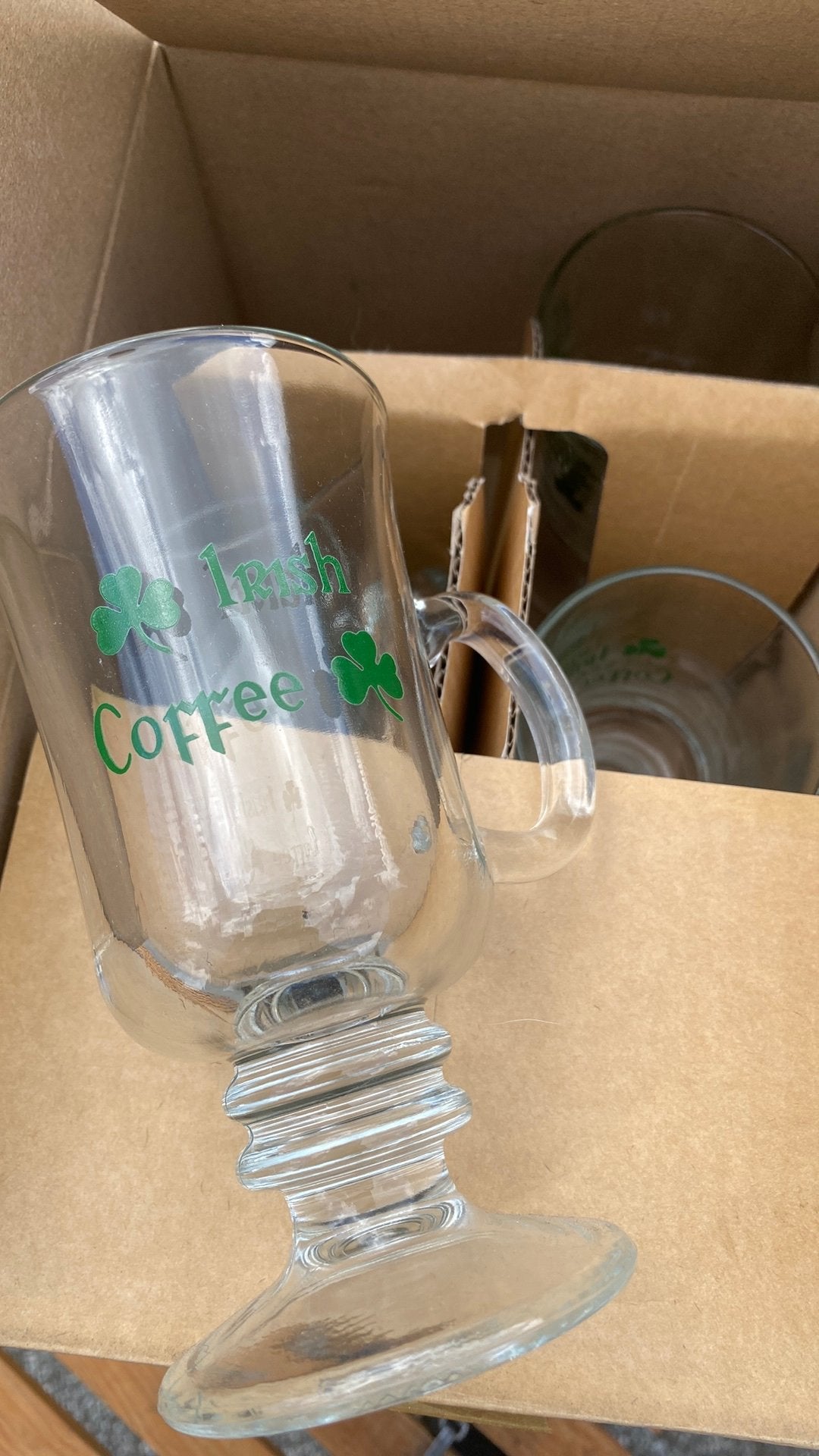 4 glazen irish coffee, Verzamelen, Glas en Drinkglazen, Ophalen, Zo goed als nieuw