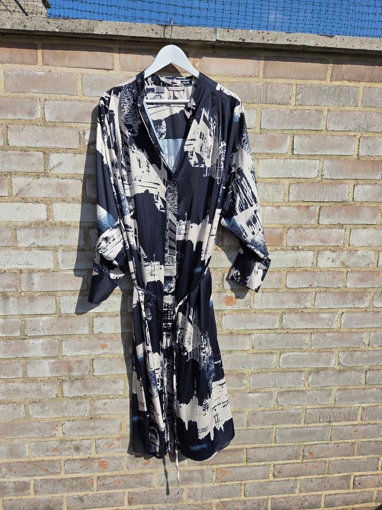 Nieuwe jurk blauw/crème wit H&M large, H&M, Blauw, Maat 42/44 (L), Nieuw