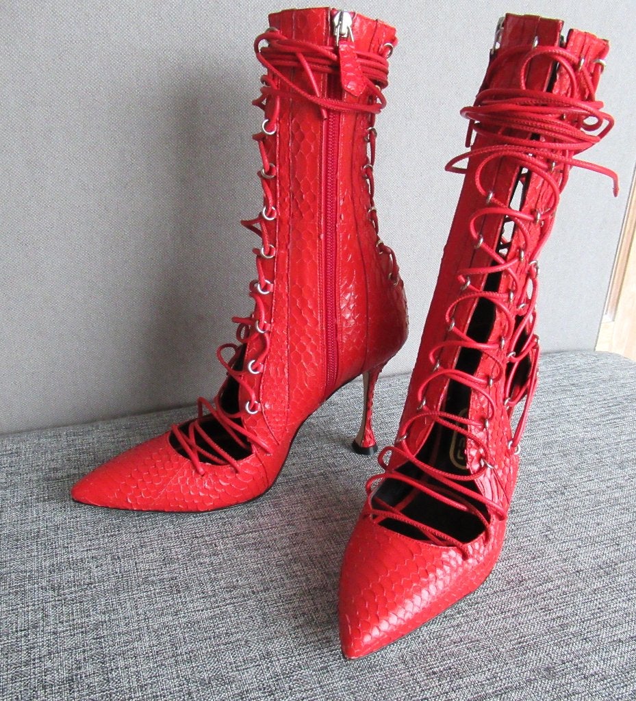 Nieuwe Liudmila laarzen in rood slangenleder, mt 37, Liudmila, Bottes hautes, Envoi, Neuf
