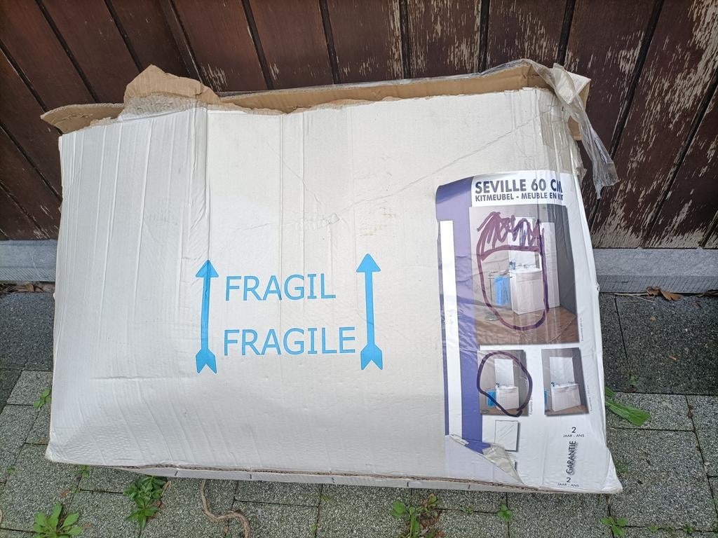 Wasmeubel met spiegel, wastafel met marmeren rand en kastje., Ophalen, Wastafel