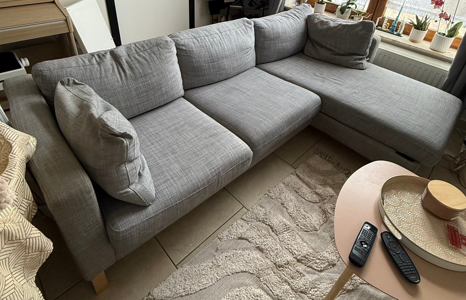 Canapé d'angle gris avec méridienne - Modèle IKEA Karlstad., Maison & Meubles, Enlèvement, Comme neuf