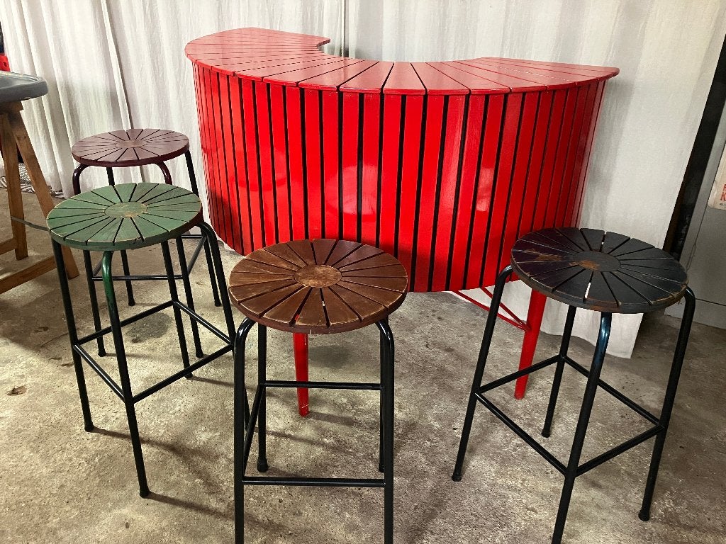 Sika Møbler vintage barmeubel met 4 stoelen jaren 1960, Huis en Inrichting, Ophalen, Gebruikt, Inclusief barstoelen