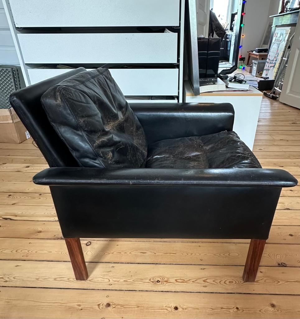 Hans Olsen Model 500/Cuir noir & palissandre/Danemark 1960s, Maison & Meubles, Enlèvement, Bois