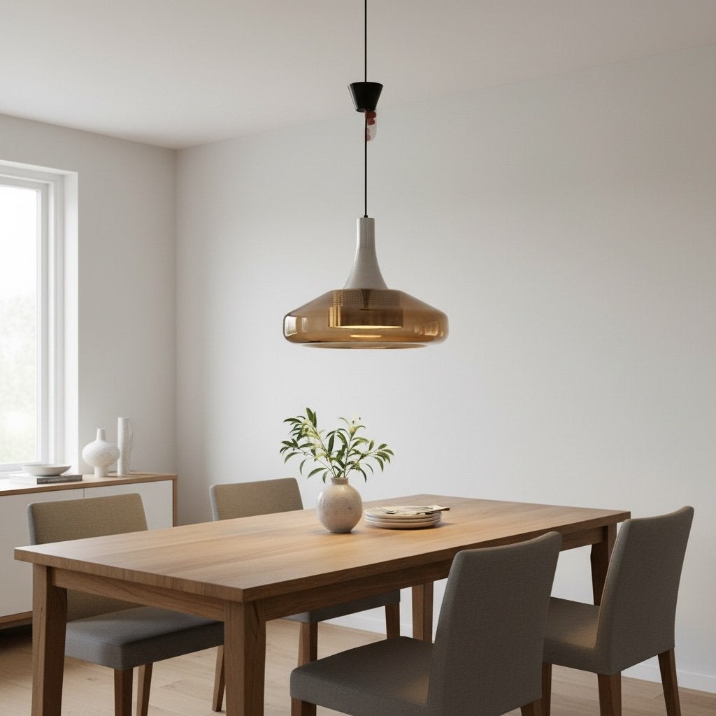 Vintage space age hanglamp / luster met fumé kap, Verzenden