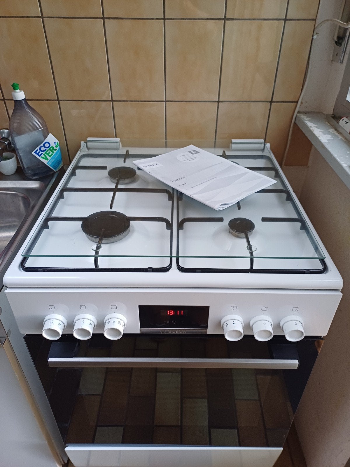 Bosch gasfornuis HXN39AD21, Elektronische apparatuur, Ophalen, Minder dan 85 cm, 4 kookzones, Zo goed als nieuw