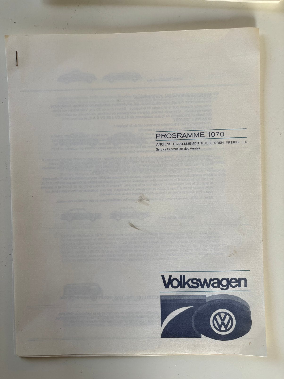 VW PROGRAM 1970 - Sets de Ieteren verzamelaar, Verzamelen, Ophalen of Verzenden, Zo goed als nieuw, Auto's