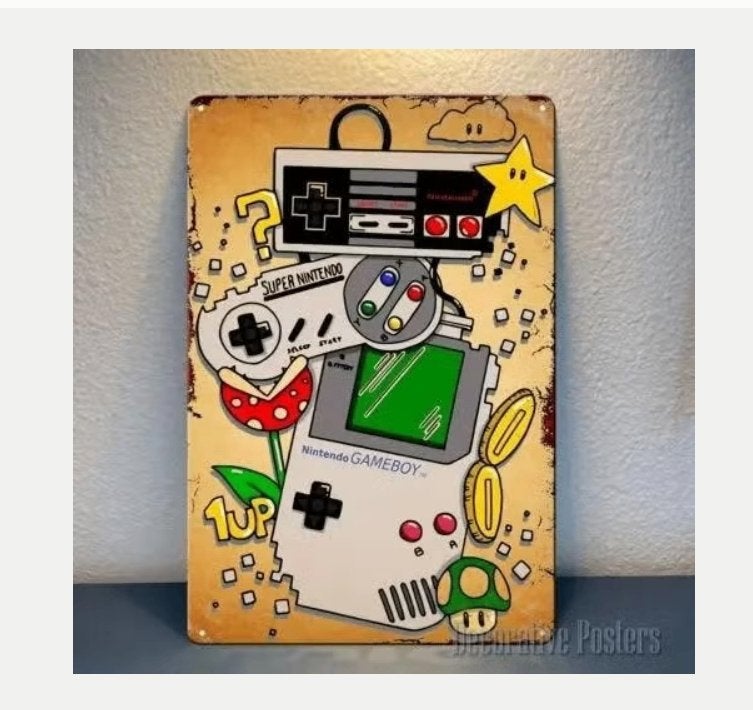 Vintage metalen bordje Nintendo Consoles (40x30cm), Ophalen of Verzenden, Nieuw