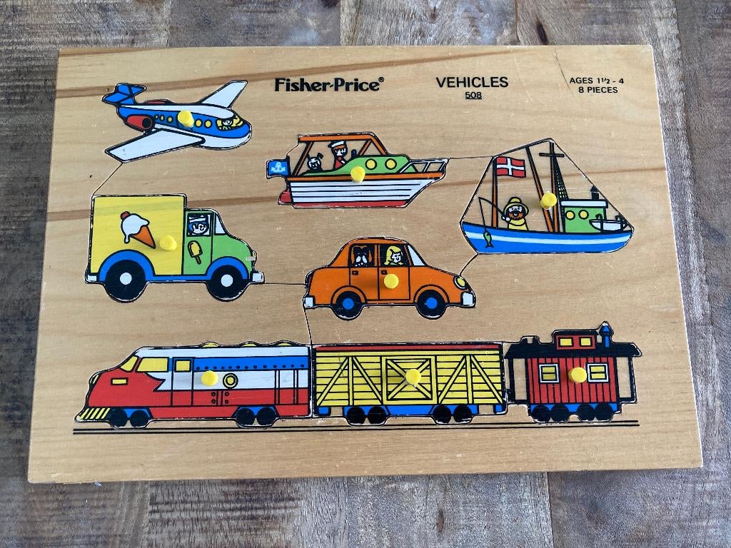 Houten puzzel vehicles 508 - Fisher-Price, 2 tot 4 jaar, Gebruikt, Ophalen of Verzenden, Van hout