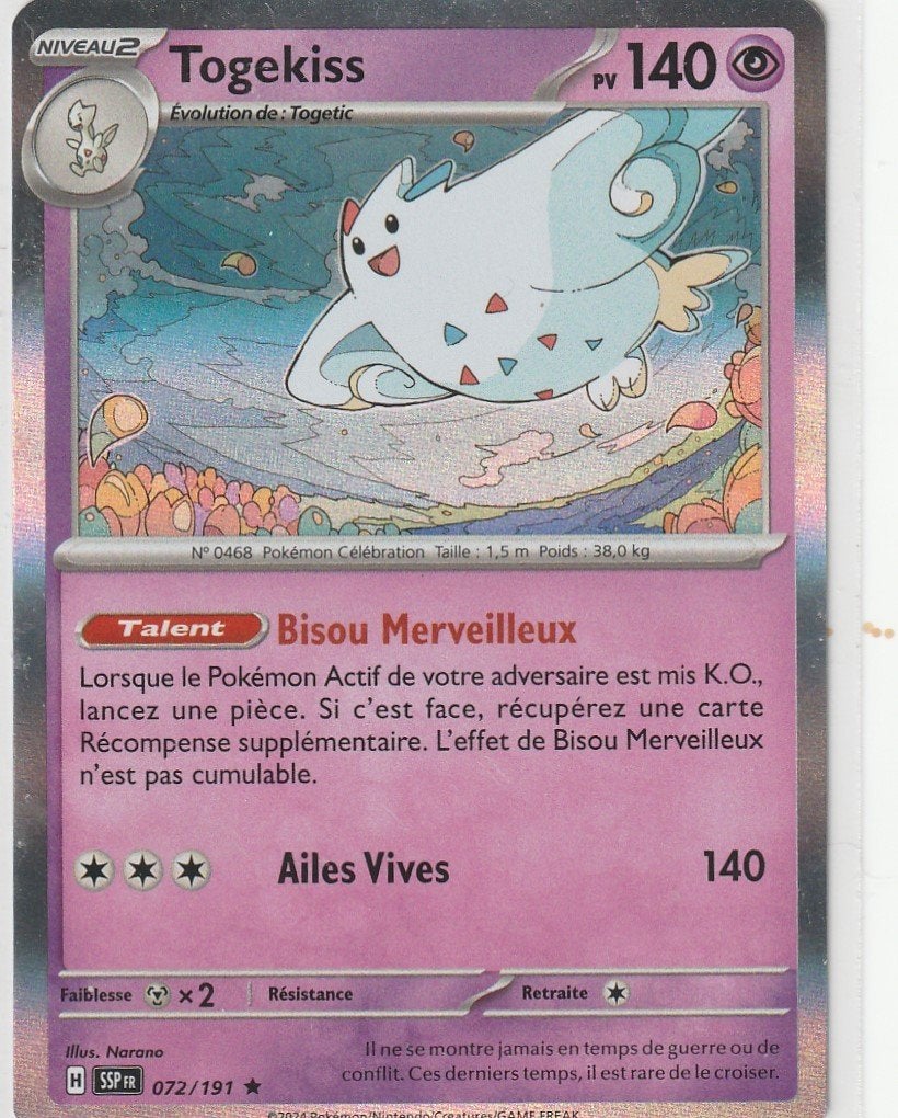 carte pokémon togekiss rare holo reverse, Enlèvement ou Envoi, Comme neuf