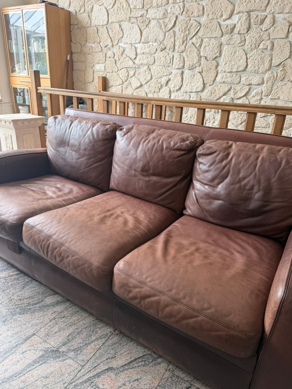 Canapé vintage en cuir premium Crate & Barrel, Ophalen, Zo goed als nieuw, Leer