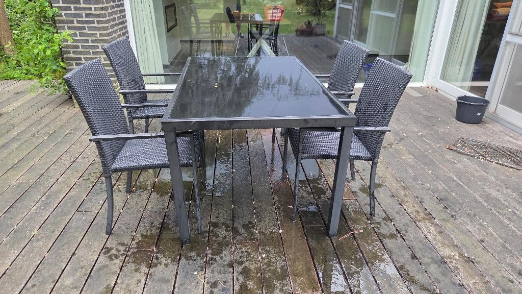 Terrastafel + 4 stoelen +  ligzetel, Ophalen, Aluminium